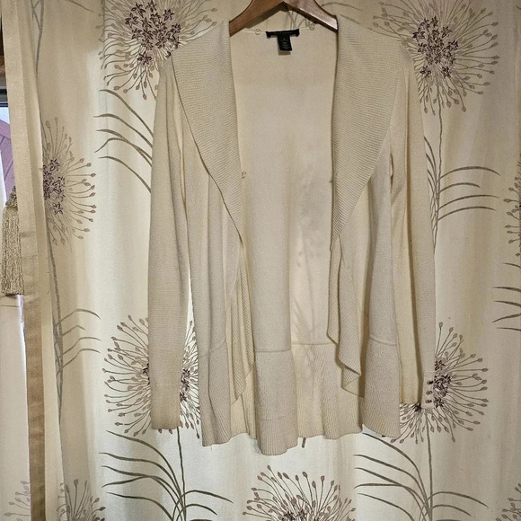 White House Black Market Removable Faux Fur Collared Sweater Off White Wmns Sz M - Picture 4 of 14